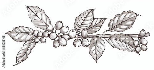 Illustration of the coffee plant with berries serving as berries. The coffee plant berries are used as berries. The coffee beans are used as beans. Coffee plant modern illustration for any