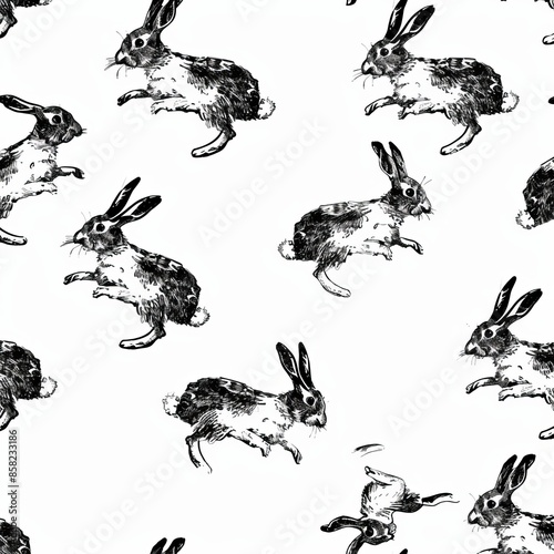 Greeting cards, invitations, and other printing projects with modern hand drawing of a rabbit silhouette.