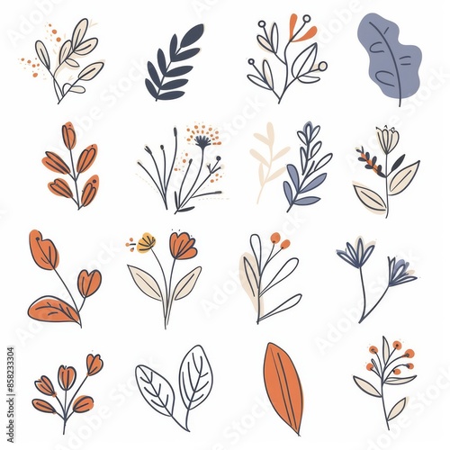 Modern floral elements. Wild and free. Ideal for invitations, greeting cards, quotes, blogs, frames, posters, etc.