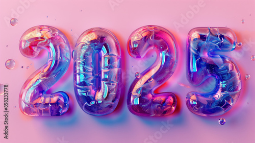 new year 2025, new year background, typography, bubbles, Bold and voluminous