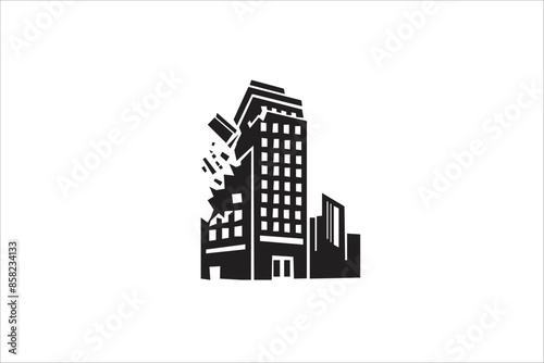 icon vector building collapsed background white and black