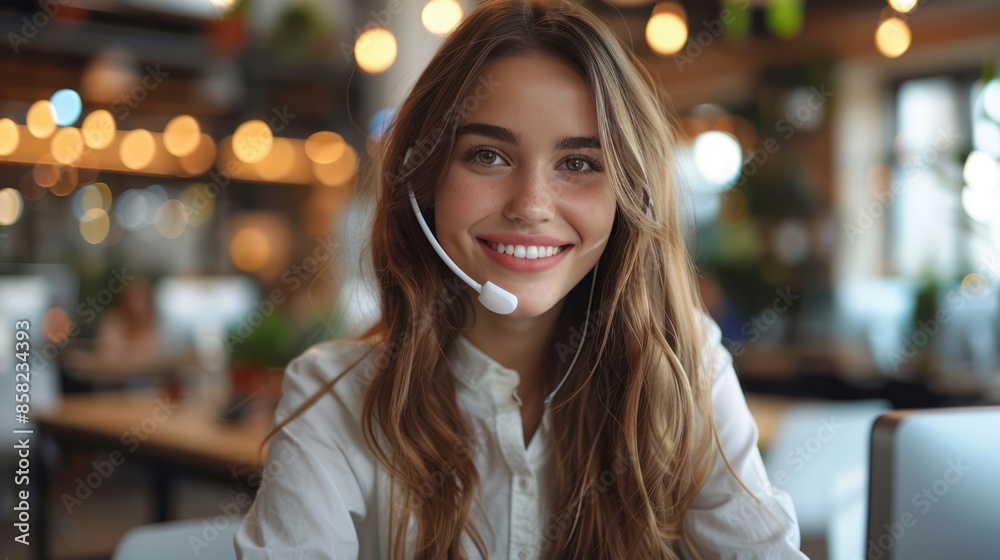 Professional Call Center Assistant in Business Attire Providing Online Customer Support Professional Call Center Assistant in Business Attire Providing Online Customer Support