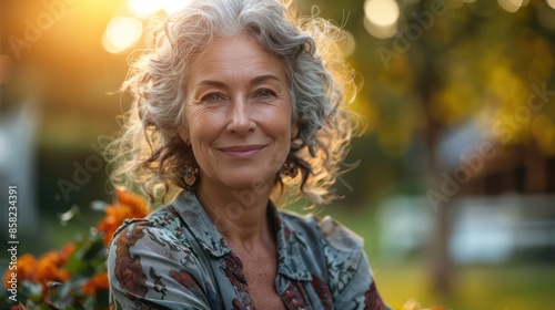 Joyful Senior Woman Enjoying a Sunny Day Outdoors with a Smile