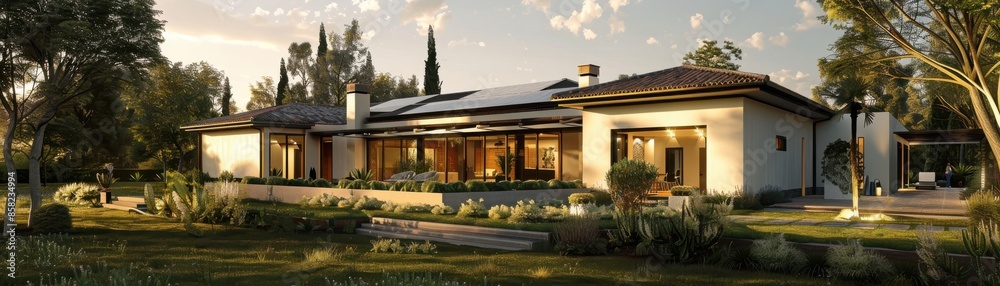 Traditional Spanish villa with integrated solar panels Traditional Spanish villa with integrated solar panels