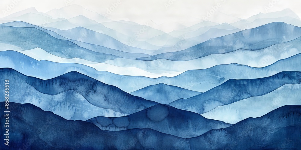 Abstract Watercolor Mountain Landscape in Shades of Blue Abstract Watercolor Mountain Landscape in Shades of Blue