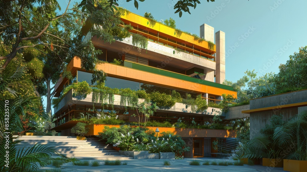 Spanish building with a green roof