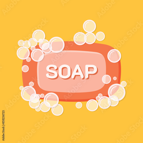 Bar of soap with foam icon in flat style. Cosmetic product for hygienic vector illustration on isolated background. Toiletries sign business concept.