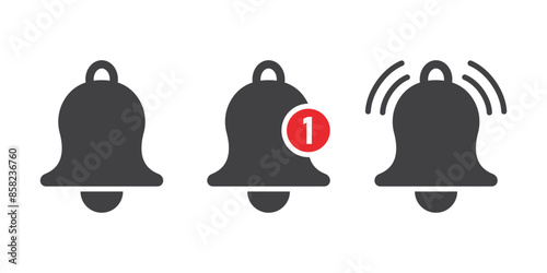 Notification bell icon set in flat style. Incoming inbox message vector illustration on isolated background. Ringing bell sign business concept.