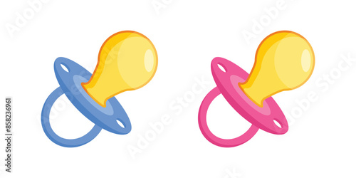 Baby pacifier icon in flat style. Nipple for newborn child vector illustration on isolated background. Soother sign business concept.