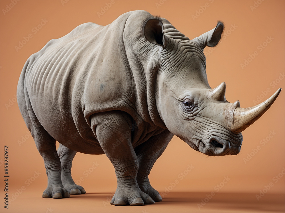 Obraz premium A rhinocero on a solid color background