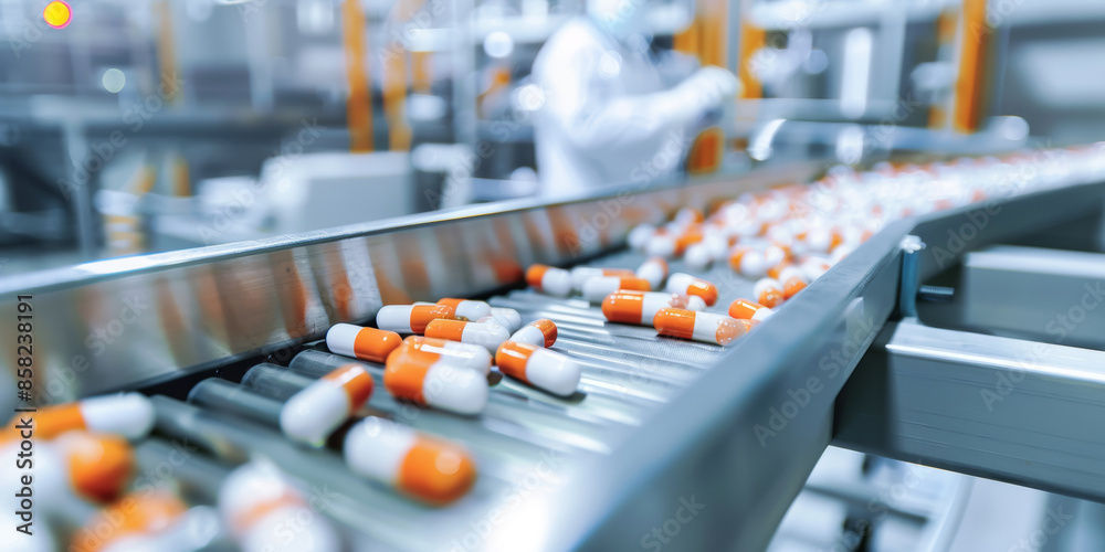 Fototapeta premium Pharmaceutical Manufacturing Conveyor Belt with Capsules