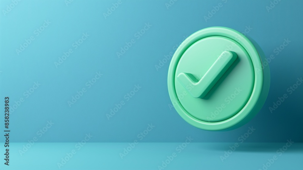 3D green checkmark icon in a blue background symbolizing confirmation, approval, success, and positivity. 3D green checkmark icon in a blue background symbolizing confirmation, approval, success, and positivity.