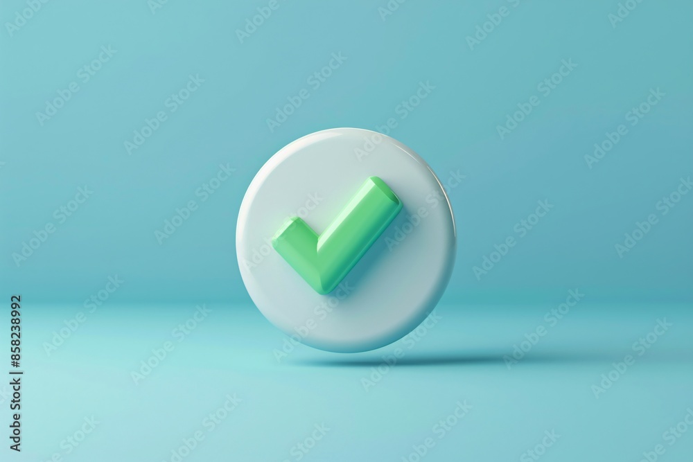 3D green checkmark on white round button with blue gradient background, symbolizing approval, success, and verification. 3D green checkmark on white round button with blue gradient background, symbolizing approval, success, and verification.