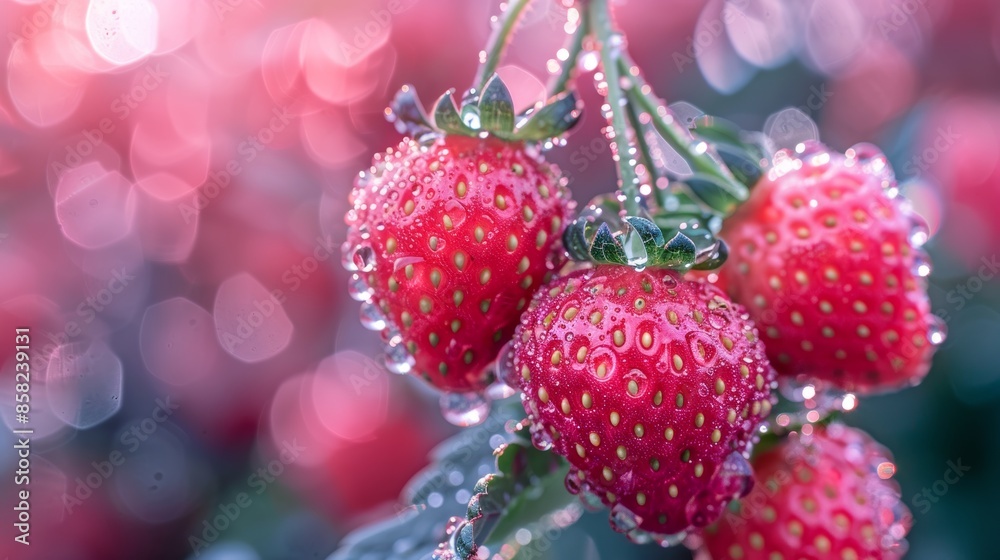 Fresh Ripe Strawberries with Dew Drops Fresh Ripe Strawberries with Dew Drops