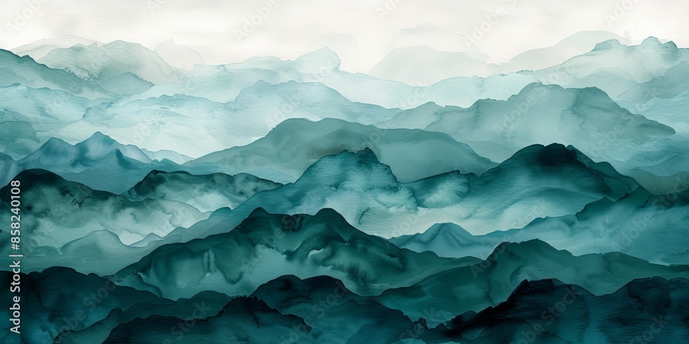 Abstract Teal Mountain Range Watercolor Art Abstract Teal Mountain Range Watercolor Art