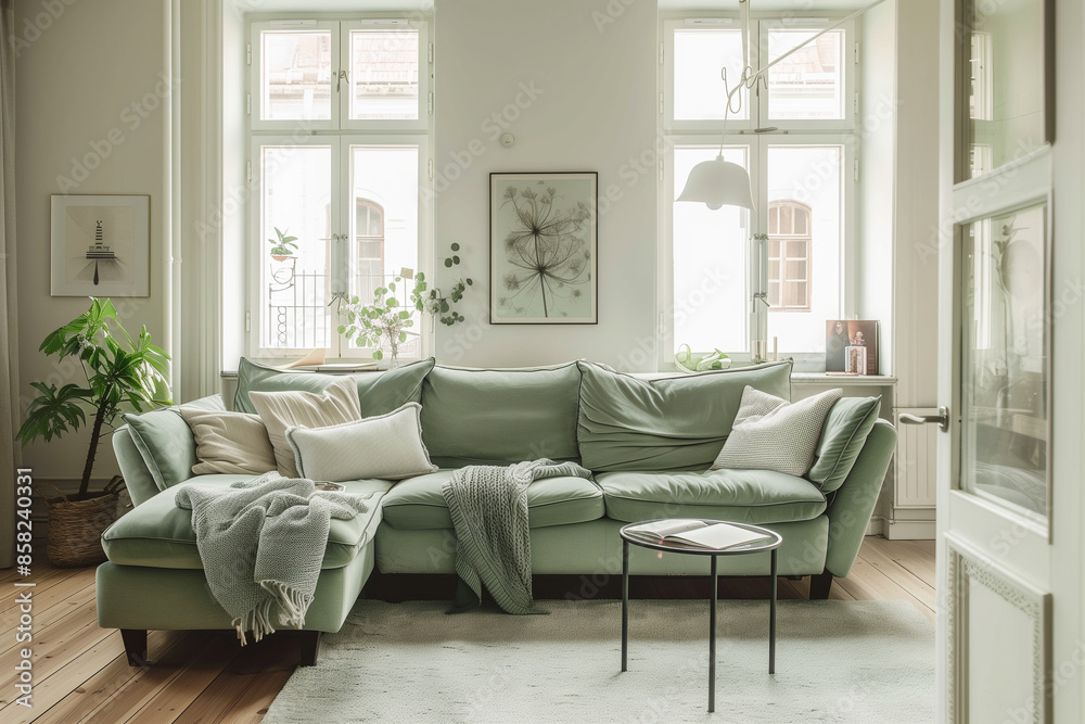 photo of green sofa and recliner chair with plants in a scandinavian clean and minimalist living room apartment and design interior furniture photo of green sofa and recliner chair with plants in a scandinavian clean and minimalist living room apartment and design interior furniture