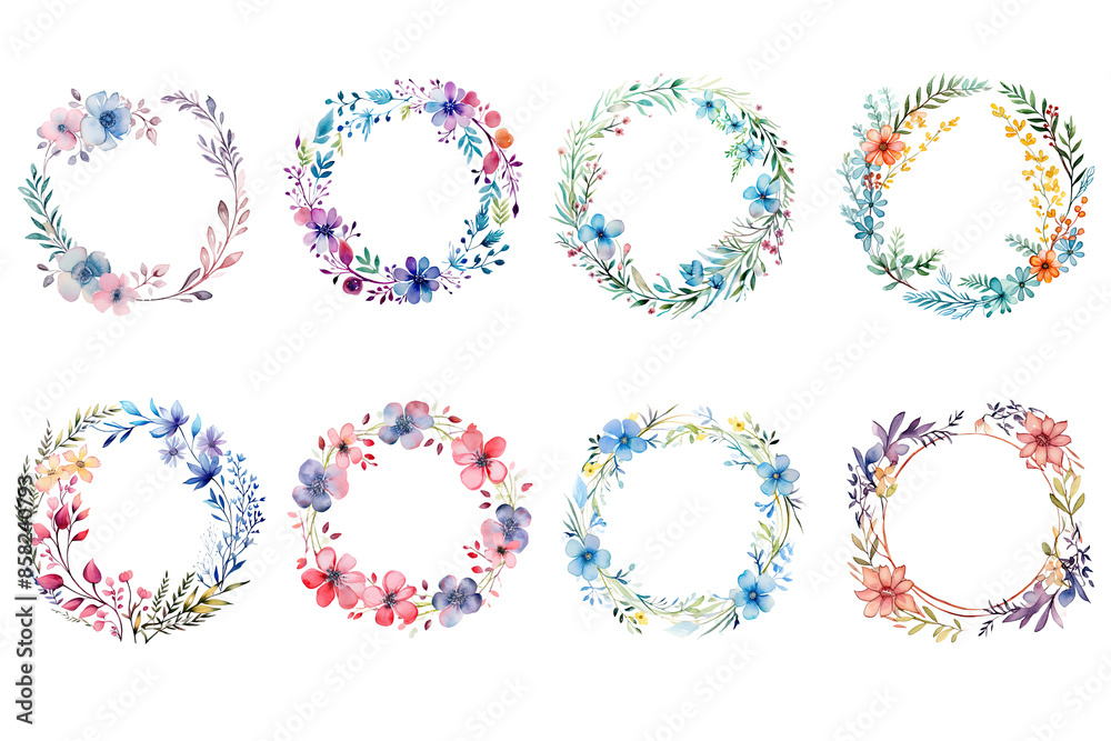 Watercolor painted frame, wreaths, sets with flowers leaves and branches, floral frames illustration, greeting card vector design, isolated on transparent background Watercolor painted frame, wreaths, sets with flowers leaves and branches, floral frames illustration, greeting card vector design, isolated on transparent background