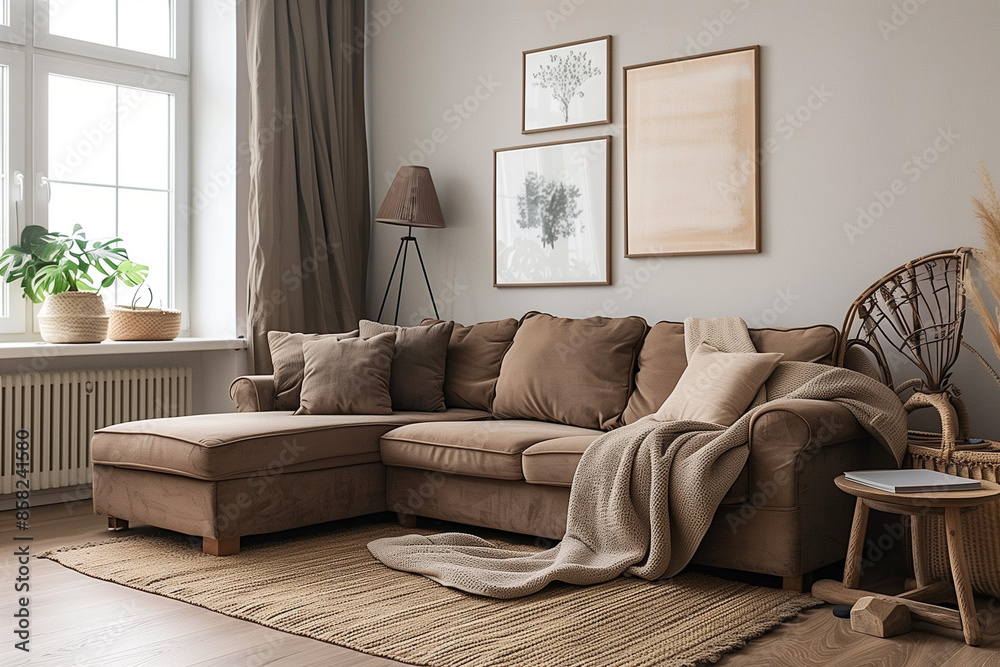 photo of brown sofa and recliner chair with plants in a scandinavian clean and minimalist living room apartment and design interior furniture photo of brown sofa and recliner chair with plants in a scandinavian clean and minimalist living room apartment and design interior furniture