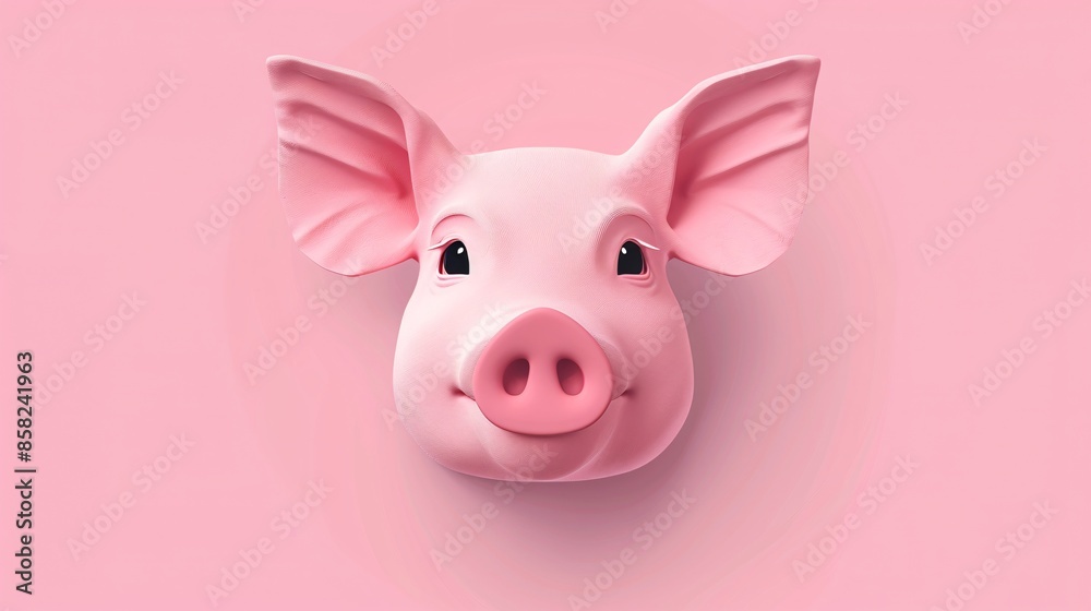 Cute Pink Pig Face on Pastel Background - Adorable Animal Portrait for Children's Decor and Design Cute Pink Pig Face on Pastel Background - Adorable Animal Portrait for Children's Decor and Design