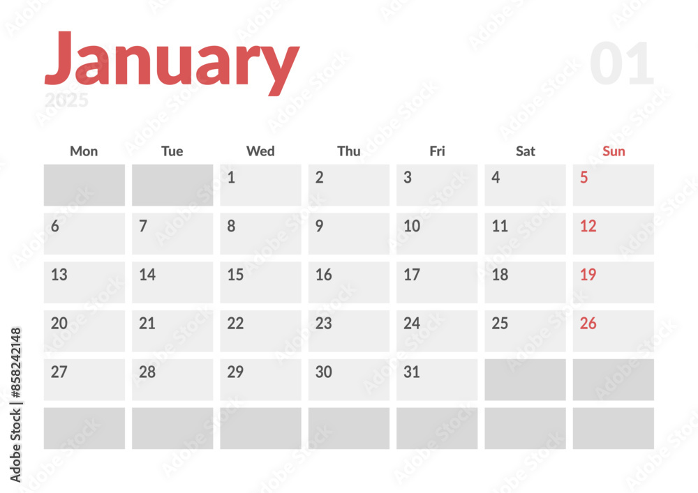 January 2025 Monthly Calendar Page Design, Editable Template for Print, Poster, or Planner January 2025 Monthly Calendar Page Design, Editable Template for Print, Poster, or Planner