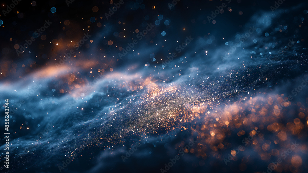 Obraz premium ferromagnetic liquid flying in dark weightlessness with small particles.