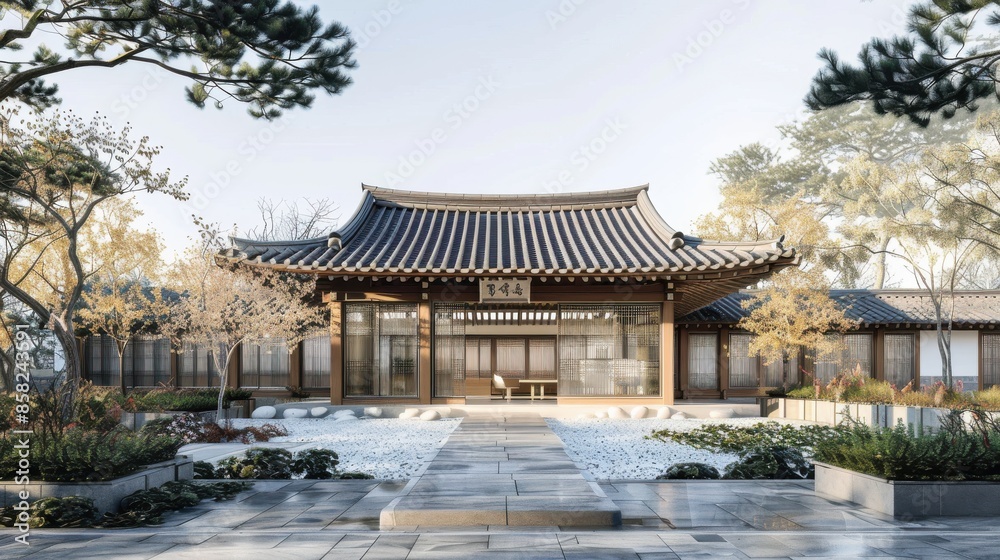 Traditional Korean gate with integrated photovoltaic glass Traditional Korean gate with integrated photovoltaic glass
