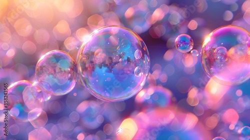 Colorful Abstract Background with Floating Bubbles and Bokeh Lights in Soft Pastel Tones