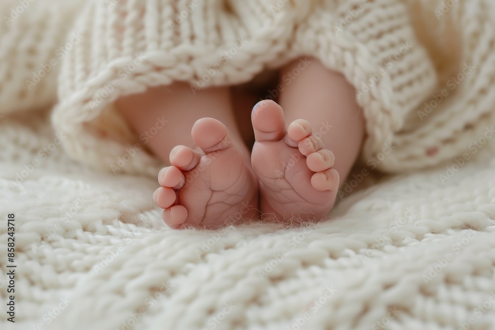 A baby's feet are shown in a white blanket A baby's feet are shown in a white blanket