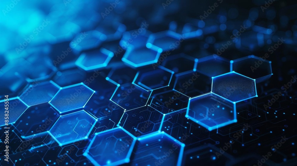 Obraz premium Blue connected hexagons on a digital technology background