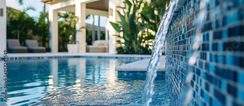 Stunning Miami Pool Replastering with Blue and White Mosaic Tiles