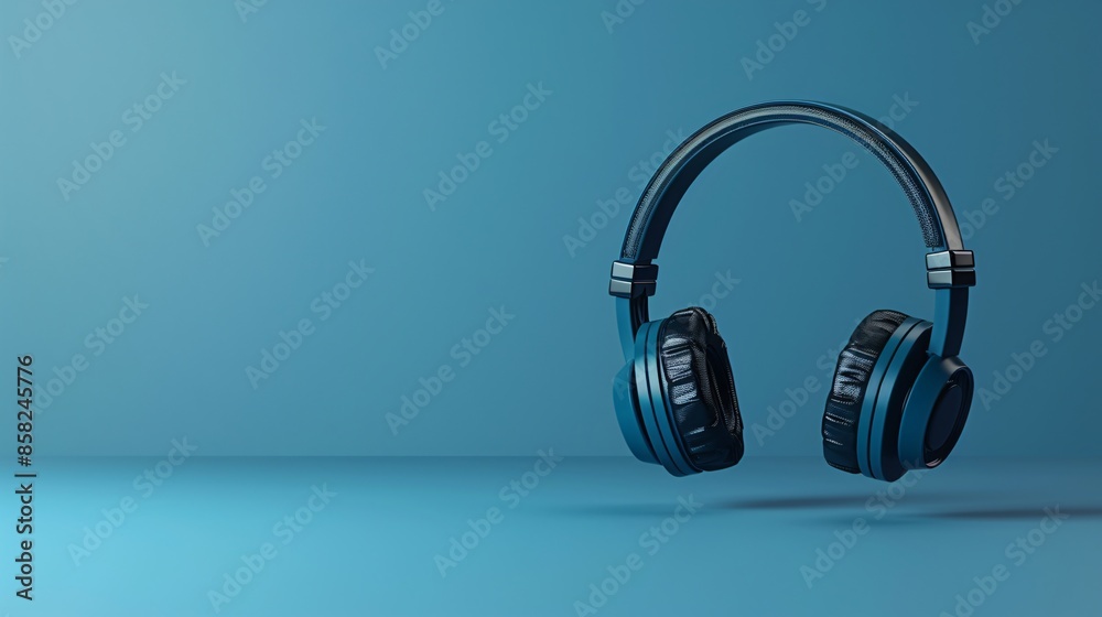 Modern blue wireless headphones with a sleek design on a matching background, highlighting audio technology innovation in music devices. 3D Illustration. Modern blue wireless headphones with a sleek design on a matching background, highlighting audio technology innovation in music devices. 3D Illustration.