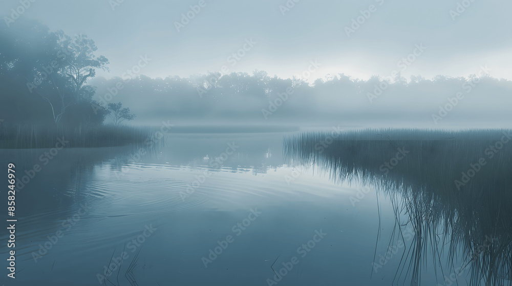 Misty morning in marsh with light through fog Misty morning in marsh with light through fog