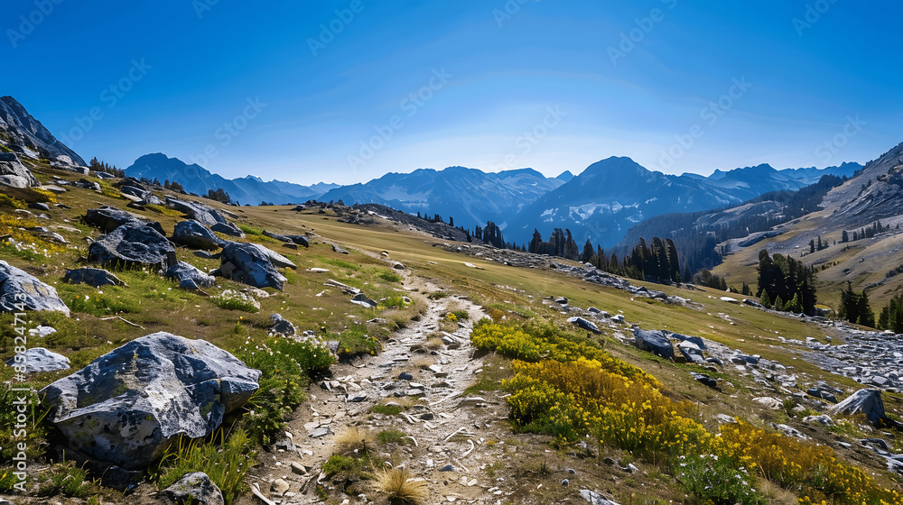 Mountain trail winding through high-altitude landscape Mountain trail winding through high-altitude landscape
