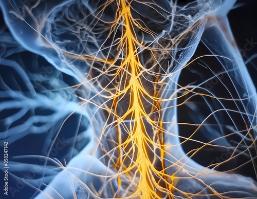 medical representation of the vagus nerve, nerve pathways, people with nerve pathways, nerve impulses photo