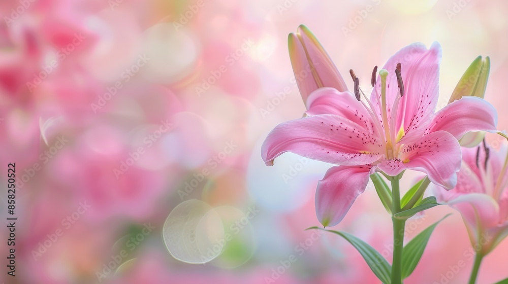 Fototapeta premium Close up of blurred nature background with pink lily