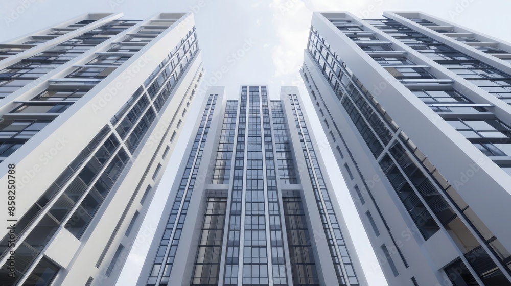 Naklejka premium Skyward Gaze: Modern Towers Reaching for the Clouds