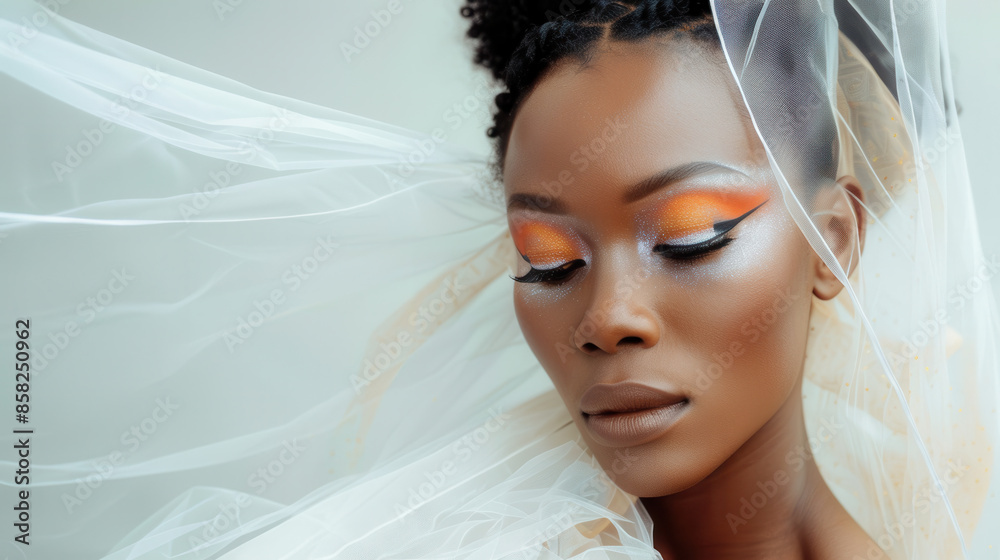 Enchanting bride with vibrant eye makeup and delicate veil Enchanting bride with vibrant eye makeup and delicate veil