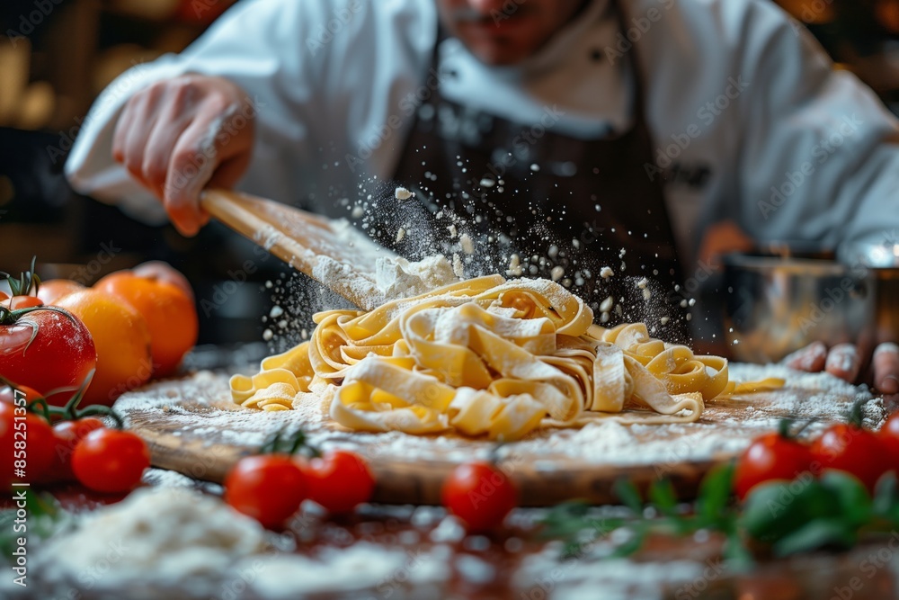 Chef Making Fresh Pasta with Flour and Eggs Chef Making Fresh Pasta with Flour and Eggs
