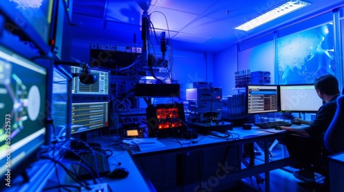 next-generation quantum internet research laboratory, where physicists are developing quantum communication protocols for ultra-secure, high-speed data transmission © FarncOmb