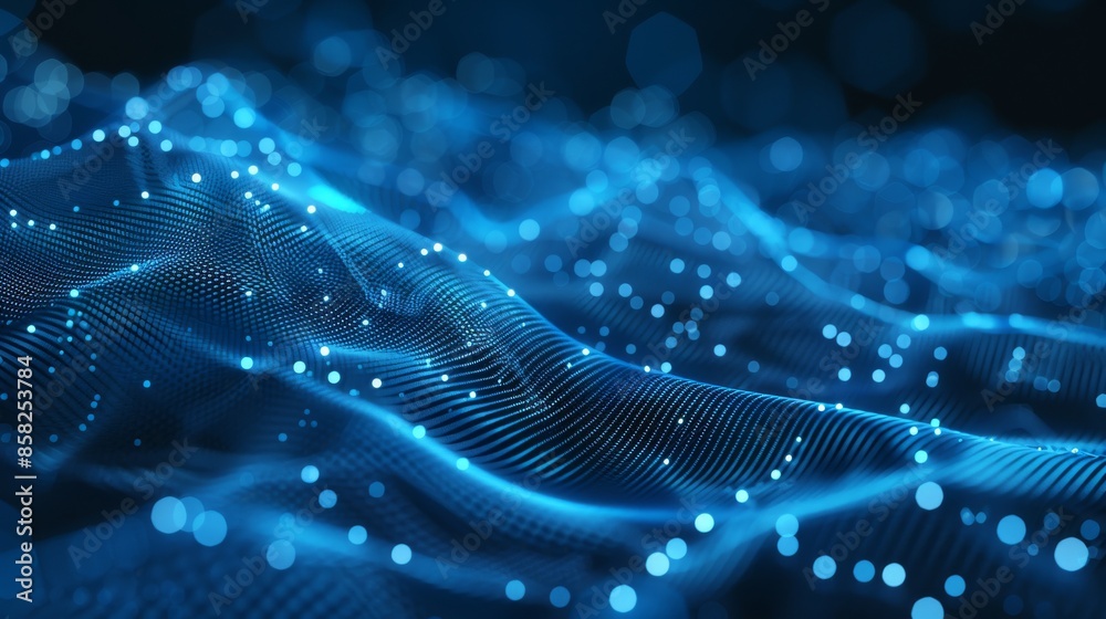 An abstract futuristic background with dots and lines connecting waves of particles. Data technology illustration. An abstract futuristic background with dots and lines connecting waves of particles. Data technology illustration.