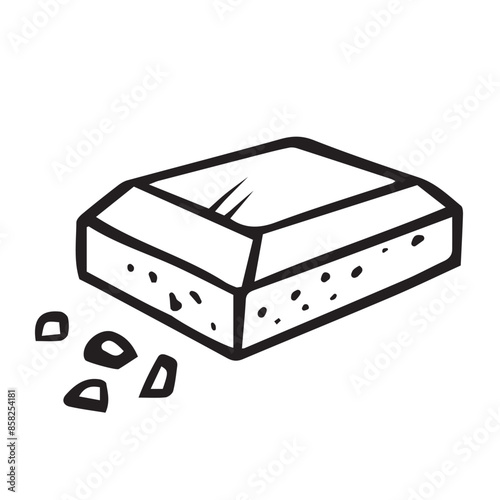 piece of chocolate bar outline vector   icon illustration isolated on white. Hand drawn  broken dark slab of milk or dark bitter chocolate, cocoa candy, cacao dessert for labels, poster, menu