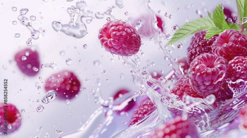 Fototapeta premium Raspberry Splash: A Burst of Freshness