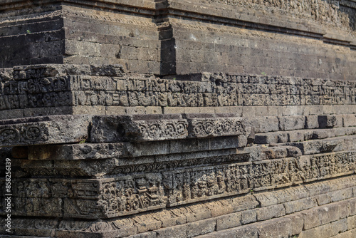 intricate reliefs at Jago Temple, capturing the artistry and cultural significance of this historic site, perfect for educational and creative projects photo