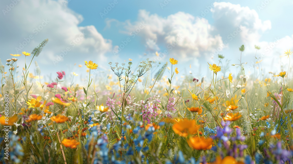 Wildflowers swaying in the breeze in a wide-open meadow Wildflowers swaying in the breeze in a wide-open meadow