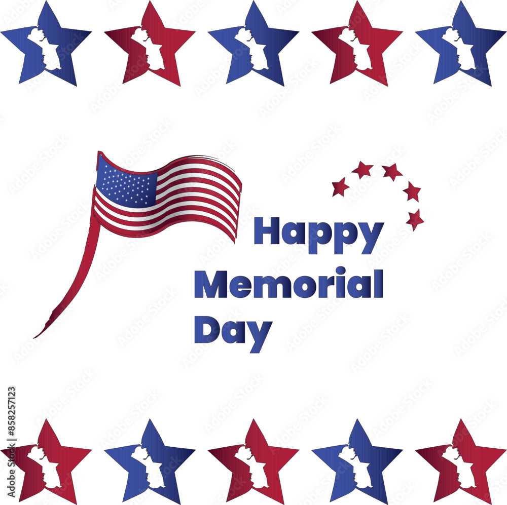 Illustration of a usa flag with happy memorial day written on the side ...