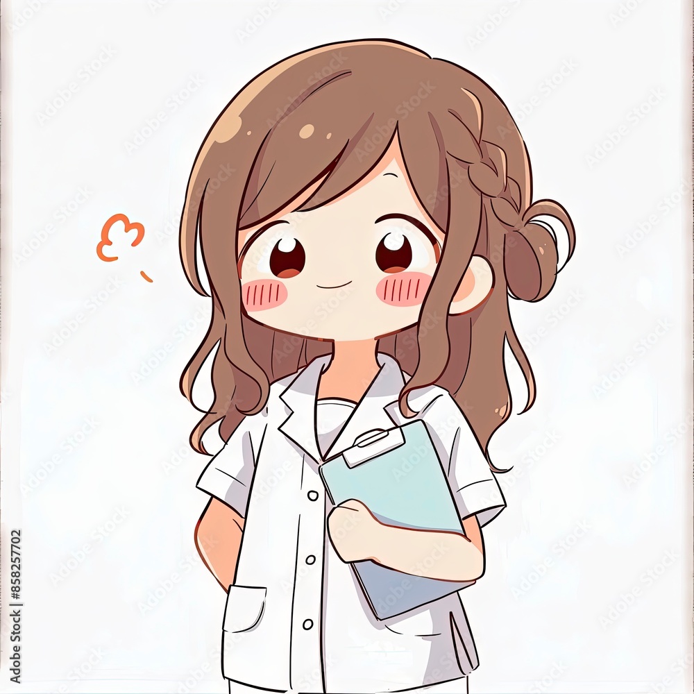 Illustration of a cute nurse holding a folder. Drawn in kawaii chibi style Illustration of a cute nurse holding a folder. Drawn in kawaii chibi style