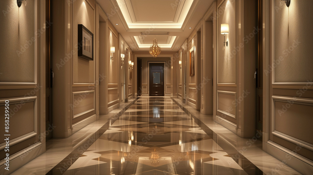 Obraz premium elegant hallway in a beautiful apartment with stylish lighting,