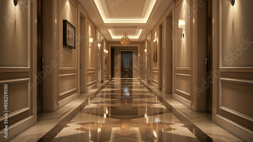 elegant hallway in a beautiful apartment with stylish lighting, photo