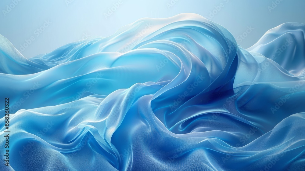Obraz premium Abstract blue fabric waves in a soft, flowing motion. Ideal for backgrounds, textures, and design elements.