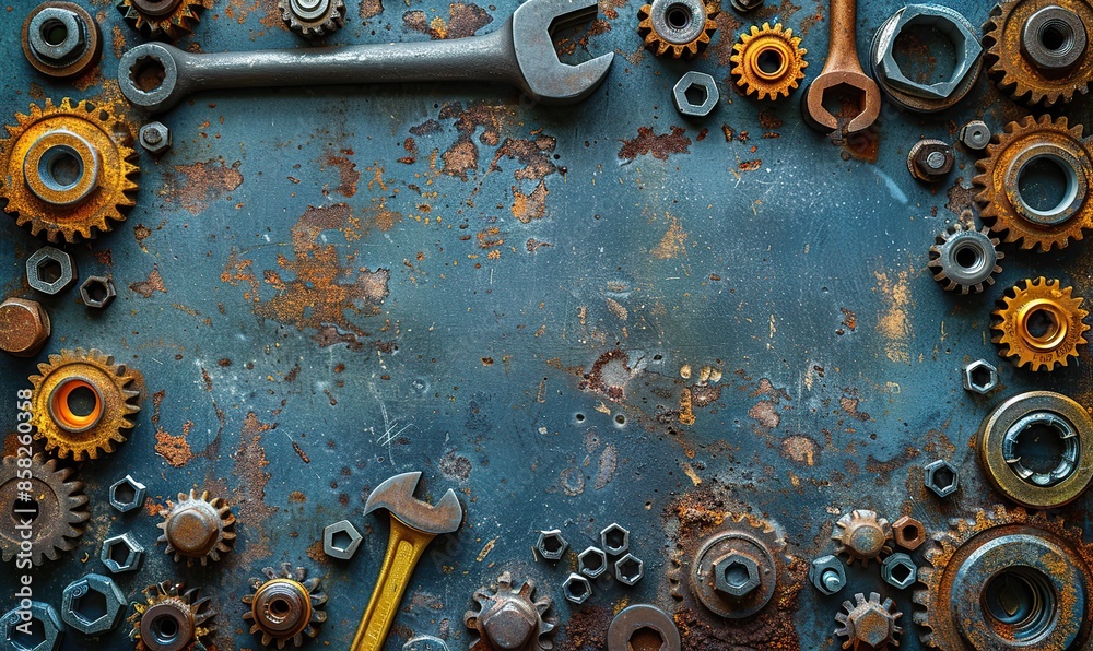 Metal medley of tools and pipes, cogs, wheels, bolts, and wrenches for engineering, plumbing, and repair services. illustration images Metal medley of tools and pipes, cogs, wheels, bolts, and wrenches for engineering, plumbing, and repair services. illustration images